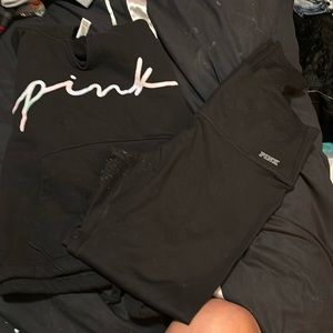 Worn vs pink black leggings and black pink sweater